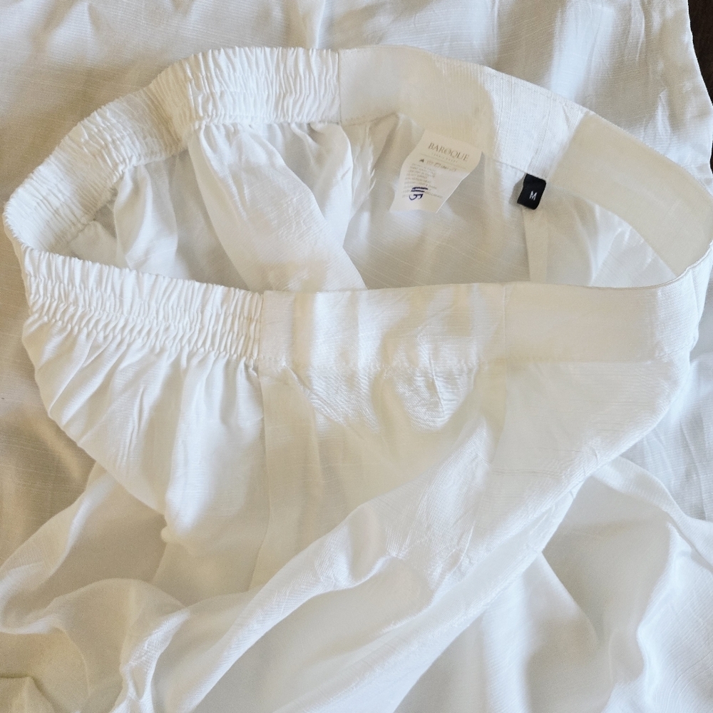 Women's Baroque Solid White Silk Pants Casual Straight Trousers Size Medium - Picture 4 of 4